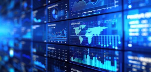 Advanced data visualization, holographic charts, clean white backdrop