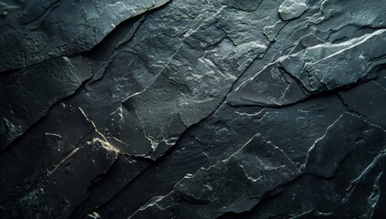 Black white stone texture. Rock surface. Close-up. Like a old rough concrete wall. Dark gray grunge background with space for design. Template. Backdrop. Wide banner.