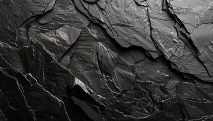 Black white stone texture. Rock surface. Close-up. Like a old rough concrete wall. Dark gray grunge background with space for design. Template. Backdrop. Wide banner.