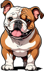 Obraz premium Charming Bulldogs are lying, playing, jumping, running, sitting, standing, vector & Illustrations . Playful Pups Brown and White Bulldog Art .