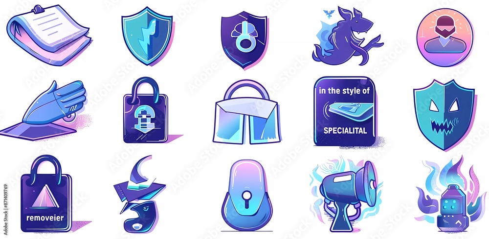 Poster data protection, information security and hacker attack concepts set vector isolated illustrations.