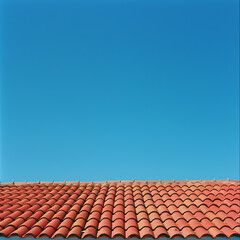 Vibrant red roof tiles showcased under a bright and cloudless blue sky
