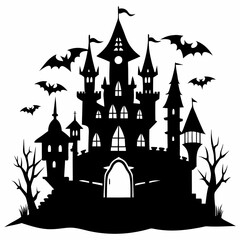 halloween castle with bats vector
