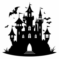 halloween castle with bats vector