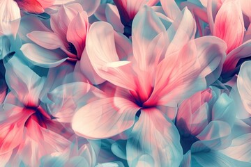 Obraz premium Blooming magnolia tree floral background. Pastel pink petals, colorful flowers