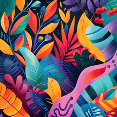 Harmonious Fusion: Abstract Nature and Urban Elements in Vibrant Art Mural Vector