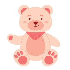 Children's toy teddy bear.Fluffy soft stuffed toys.Beige brown and pink colors.