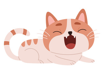 Cute Red cat yawning or meowing.Sweet spotty kitten drawn in doodle style.