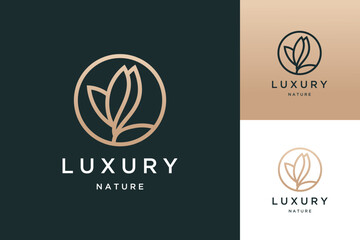 Minimalist plants and flowers, eco leaf natural, circle  with a line logo design