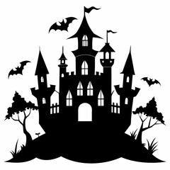 halloween castle with bats vector