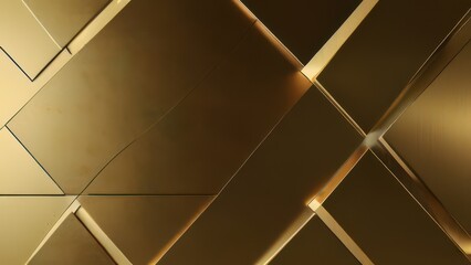 Obraz premium Luxurious gold metallic abstract background with sleek geometric shapes and reflective surfaces. Elegant design for high-end branding, tech, or luxury product imagery.