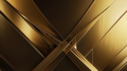 Obraz premium Luxurious gold metallic abstract background with sleek geometric shapes and reflective surfaces. Elegant design for high-end branding, tech, or luxury product imagery.