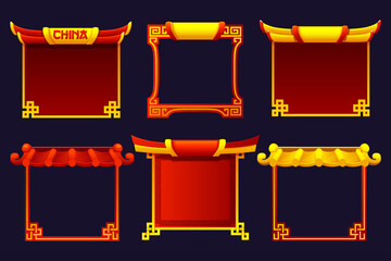 Chinese golden-red Frames. Chinese-style background. Game element, APP icon or banner