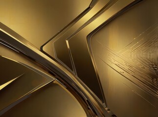 Obraz premium Luxurious gold metallic abstract background with sleek geometric shapes and reflective surfaces. Elegant design for high-end branding, tech, or luxury product imagery.