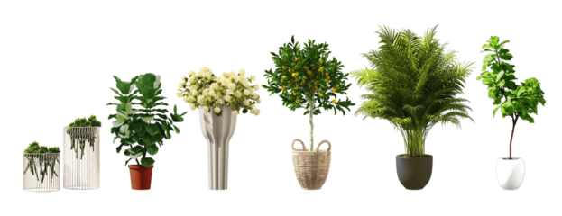 Plant set in vase isolated on white background.3d rendering with PNG File