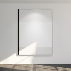 3d render of minimal frame mock up black. hanging on the white wall. Gray cement floor and white ceiling. Set 4