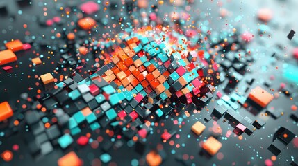 Obraz premium Futuristic Synthetic Data Generation with Colorful AI Patterns and Digital Data Clouds in Advanced Tech Interface - 4K Imagery, Generative AI