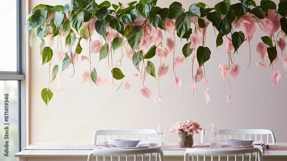 Wall mural table pink princess philodendron