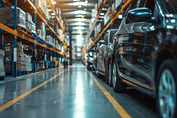 Fototapeta premium Supporting the automotive sector with warehouses supplying vital car parts, concept of automotive supply chain