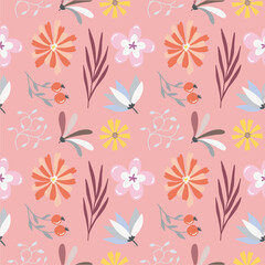 Seamless floral pattern on pink background