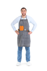 Fototapeta premium Male shoemaker on white background