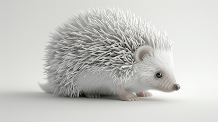 Obraz premium Adorable close-up of a white hedgehog with a soft, spiky coat on a plain white background.