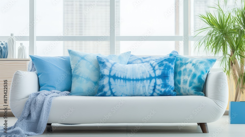 Wall mural couch tie dye light blue