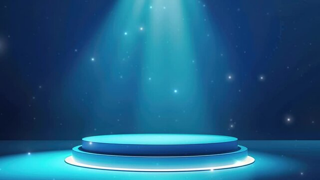 podium in blue spotlight and dark background