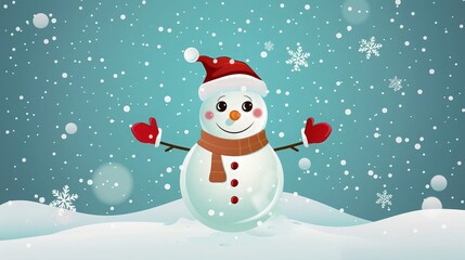 Fototapeta premium Cheerful Snowman in a Snowy Landscape