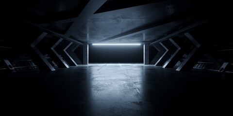Sci Fi Grunge Modern Clean Sci Fi Futuristic Cement Dark Underground Studio Bunker Warehouse Studio Podium Tunnel Corridor Basement Empty Realistic Background 3D Rendering