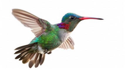 Fototapeta premium Hummingbird in Flight Against a White Background