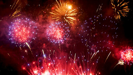 Purple Firework celebrate anniversary happy new year 2024, 4th of july holiday festival. Purple...