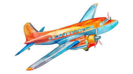 Watercolor Vibrant Retro-styled Airplane in the Sky isolated on a transparent background