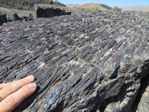 Fingers on Basaltic Lava Rock Outdoors, Flow Pattern