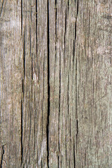 Vertical texture of an old wooden board. Brown cracked wood.