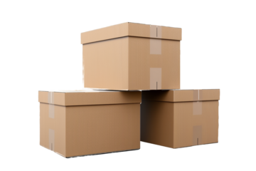 stack of cardboard boxes isolated on transparent background