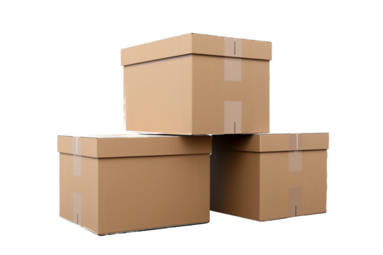 stack of cardboard boxes isolated on transparent background