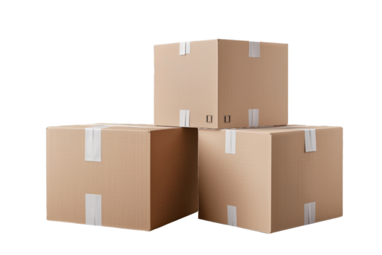 stack of cardboard boxes isolated on transparent background