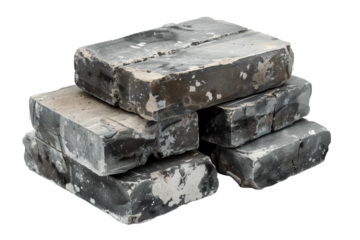 stack of grey bricks isolated on transparent background