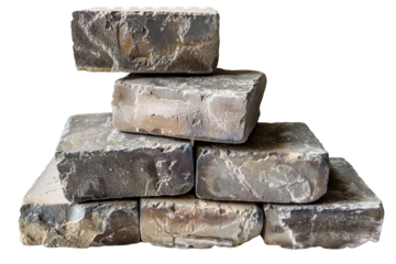 stack of grey bricks isolated on transparent background