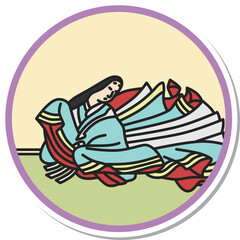 ステッカー風の円形シンプル百人一首　小野小町