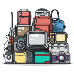 Fototapeta premium A group of travel electronics items centrally arranged on a website platform.