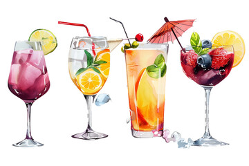 Summer cocktails on a transparent background