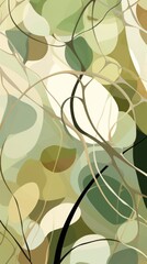 Abstract Green and White Leaf Design Wallpaper