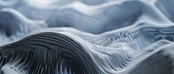 Panoramic close-up, high detail scan of abstract wave pattern material, Generative AI