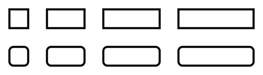 Obraz premium Set of simple black and white rounded rectangle icons, usable as buttons.