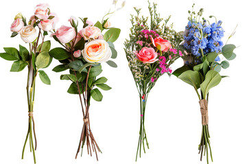 three bouquet of flowers isolated on transparent background