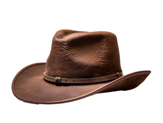 a brown cowboy hat with a leather band