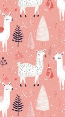 Pink Llama Wallpaper With Winter Trees