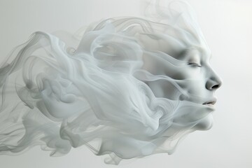 A woman's face is shown with smoke surrounding it